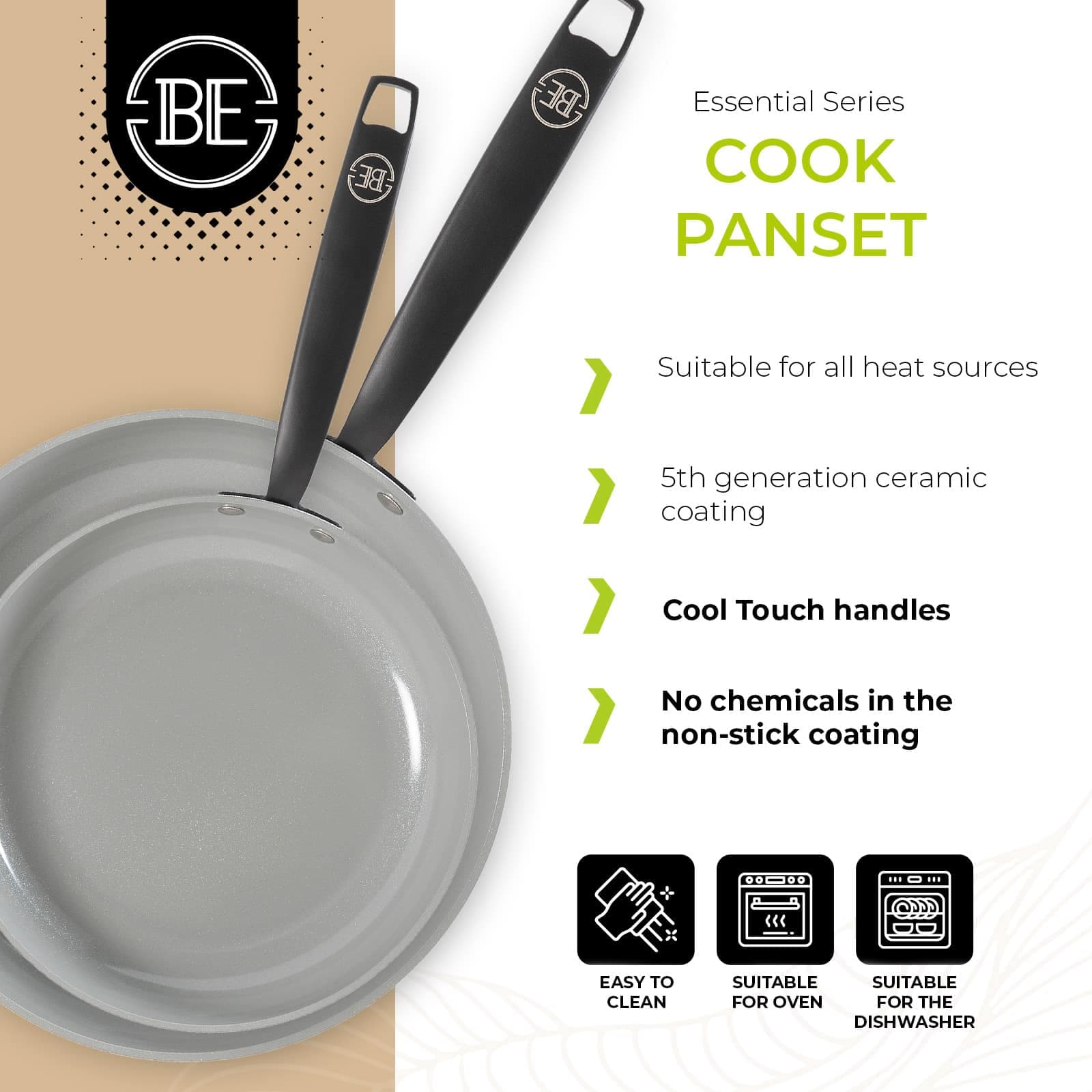 BE Living Essential Stekepannesett 2 deler &#8211; Hvit - product photo